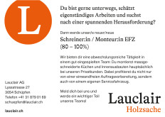 Stelleninserat Schreiner/in EFZ 60 - 100%